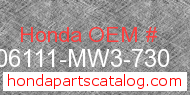Honda 06111-MW3-730 genuine part number image
