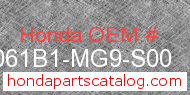 Honda 061B1-MG9-S00 genuine part number image