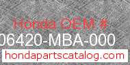 Honda 06420-MBA-000 genuine part number image