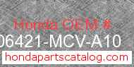 Honda 06421-MCV-A10 genuine part number image