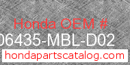 Honda 06435-MBL-D02 genuine part number image