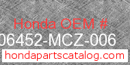 Honda 06452-MCZ-006 genuine part number image