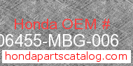 Honda 06455-MBG-006 genuine part number image