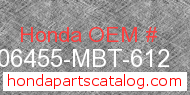 Honda 06455-MBT-612 genuine part number image