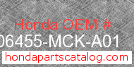 Honda 06455-MCK-A01 genuine part number image