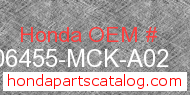 Honda 06455-MCK-A02 genuine part number image