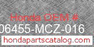 Honda 06455-MCZ-016 genuine part number image