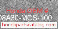 Honda 08A30-MCS-100 genuine part number image