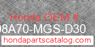 Honda 08A70-MGS-D30 genuine part number image