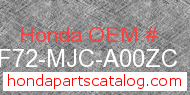 Honda 08F72-MJC-A00ZC genuine part number image