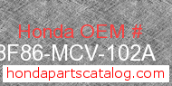Honda 08F86-MCV-102A genuine part number image