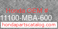 Honda 11100-MBA-600 genuine part number image
