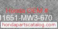 Honda 11651-MW3-670 genuine part number image