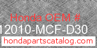 Honda 12010-MCF-D30 genuine part number image