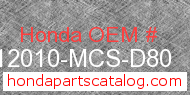 Honda 12010-MCS-D80 genuine part number image
