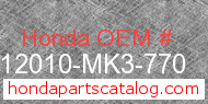 Honda 12010-MK3-770 genuine part number image