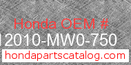 Honda 12010-MW0-750 genuine part number image
