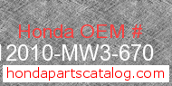 Honda 12010-MW3-670 genuine part number image