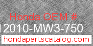 Honda 12010-MW3-750 genuine part number image