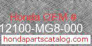Honda 12100-MG8-000 genuine part number image