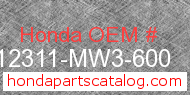 Honda 12311-MW3-600 genuine part number image