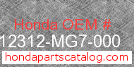 Honda 12312-MG7-000 genuine part number image
