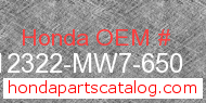 Honda 12322-MW7-650 genuine part number image