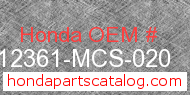Honda 12361-MCS-020 genuine part number image