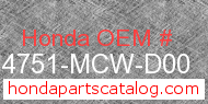 Honda 14751-MCW-D00 genuine part number image