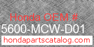 Honda 15600-MCW-D01 genuine part number image