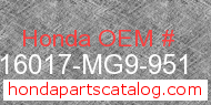 Honda 16017-MG9-951 genuine part number image