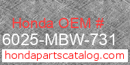 Honda 16025-MBW-731 genuine part number image
