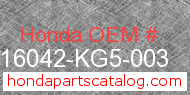 Honda 16042-KG5-003 genuine part number image