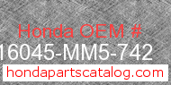Honda 16045-MM5-742 genuine part number image