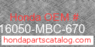 Honda 16050-MBC-670 genuine part number image