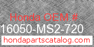 Honda 16050-MS2-720 genuine part number image