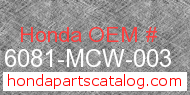 Honda 16081-MCW-003 genuine part number image