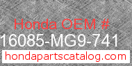 Honda 16085-MG9-741 genuine part number image