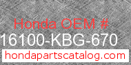 Honda 16100-KBG-670 genuine part number image