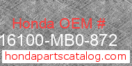 Honda 16100-MB0-872 genuine part number image