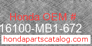 Honda 16100-MB1-672 genuine part number image