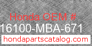 Honda 16100-MBA-671 genuine part number image