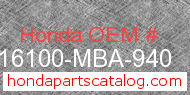 Honda 16100-MBA-940 genuine part number image