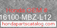 Honda 16100-MBZ-L12 genuine part number image