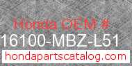 Honda 16100-MBZ-L51 genuine part number image