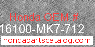 Honda 16100-MK7-712 genuine part number image