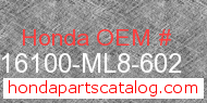 Honda 16100-ML8-602 genuine part number image