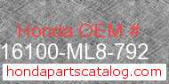 Honda 16100-ML8-792 genuine part number image