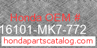 Honda 16101-MK7-772 genuine part number image