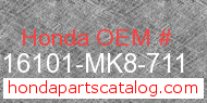 Honda 16101-MK8-711 genuine part number image